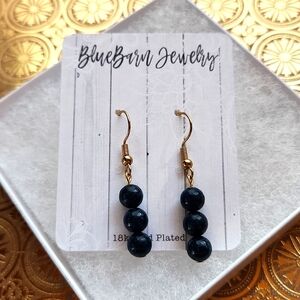Handmade Lapis Lazuli Bead Earrings - 18k Gold Plated